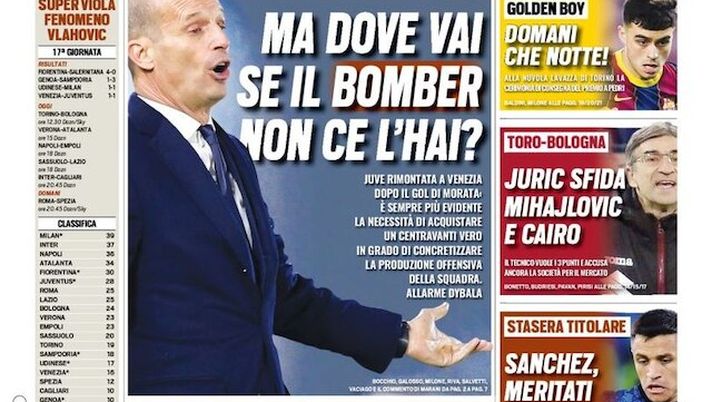 Prima Pagina, Tuttosport: “Ma dove vai se il bomber non ce l’hai? Allarme Dybala” - immagine 1