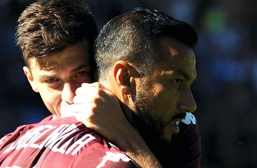 Quagliarella con Baselli in Torino-Sampdoria, sarà l'ultima esultanza del 2015 Quagliarella con Baselli in Torino-Sampdoria, sarà l'ultima esultanza del 2015