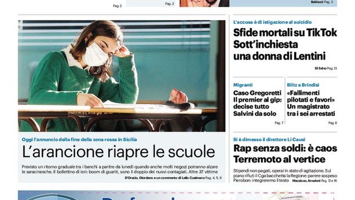 Prima Pagina, Giornale di Sicilia: “Sfide mortali su Tik Tok, sotto inchiesta donna di Lentini”  Prima Pagina, Giornale di Sicilia: “Sfide mortali su Tik Tok, sotto inchiesta donna di Lentini”
