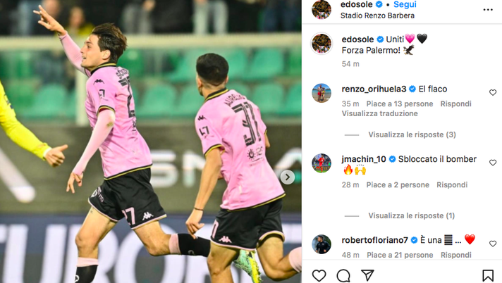 FOTO, Edoardo Soleri esulta sui social dopo il successo: “Uniti! Forza Palermo”  palermo