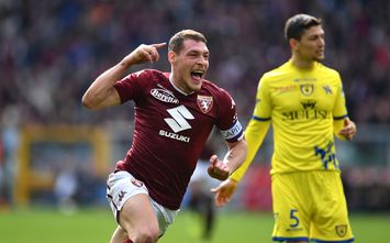  TURIN, ITALY - MARCH 03: Andrea Belotti of Torino FC celebrates after scoring the opening goal during the Serie A match between Torino FC and Chievo at Stadio Olimpico di Torino on March 3, 2019 in Turin, Italy. (Photo by Valerio Pennicino/Getty Images)