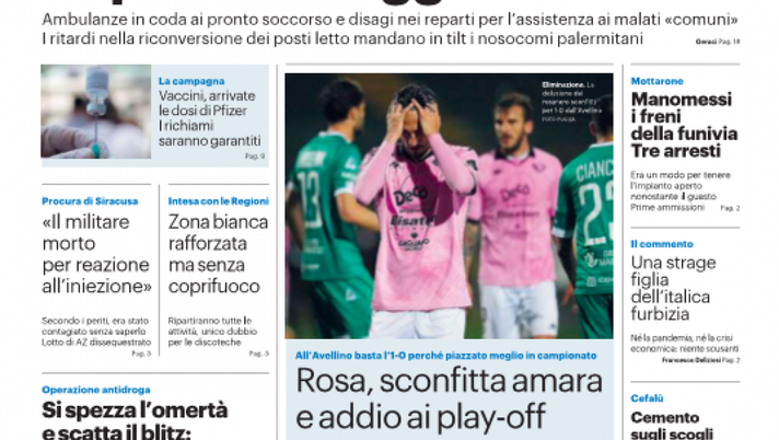 Prima Pagina, Giornale di Sicilia: “Ospedali ostaggi del Covid. Rosa, sconfitta amara e addio ai play-off” Prima Pagina, Giornale di Sicilia: “Ospedali ostaggi del Covid. Rosa, sconfitta amara e addio ai play-off”