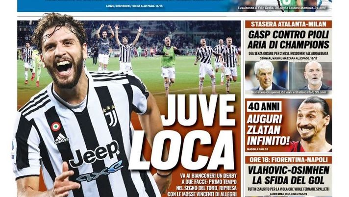Prima Pagina, Tuttosport: “Juve Loca. Inter, grazie Dzeko. Auguri Zlatan infinito!” - immagine 1