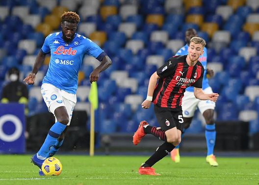 NAPLES, ITALY - NOVEMBER 22: Tiemoue Bakayoko of Napoli during the Serie A match between SSC Napoli and AC Milan at Stadio San Paolo on November 22, 2020 in Naples, Italy. (Photo by SSC NAPOLI/SSC NAPOLI via Getty Images) NAPLES, ITALY - NOVEMBER 22: Tiemoue Bakayoko of Napoli during the Serie A match between SSC Napoli and AC Milan at Stadio San Paolo on November 22, 2020 in Naples, Italy. (Photo by SSC NAPOLI/SSC NAPOLI via Getty Images)