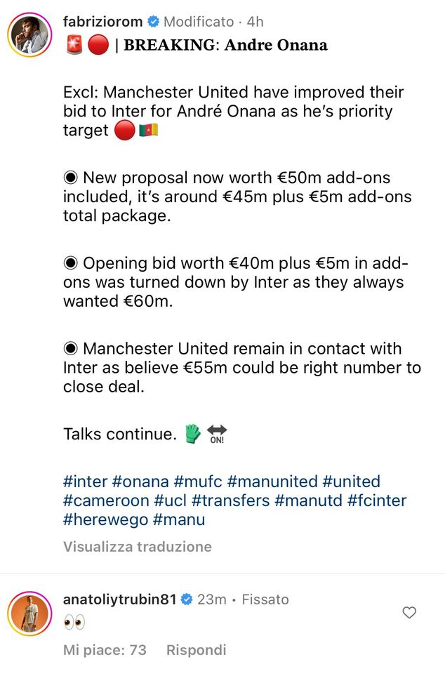 ? FOTO – Trubin “conferma” l’Inter: il suo messaggio sui social con Fabrizio Romano- immagine 2