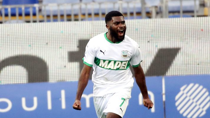 CAGLIARI, ITALY - JANUARY 31: Jeremie Boga of Sassuolo celebrates his goal 1-1 during the Serie A match between Cagliari Calcio and US Sassuolo at Sardegna Arena on January 31, 2021 in Cagliari, Italy. (Photo by Enrico Locci/Getty Images) CAGLIARI, ITALY - JANUARY 31: Jeremie Boga of Sassuolo celebrates his goal 1-1 during the Serie A match between Cagliari Calcio and US Sassuolo at Sardegna Arena on January 31, 2021 in Cagliari, Italy. (Photo by Enrico Locci/Getty Images)
