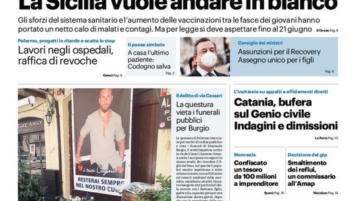 Prima Pagina, Giornale di Sicilia: “La Sicilia vuole andare in bianco”  Prima Pagina, Giornale di Sicilia: “La Sicilia vuole andare in bianco”
