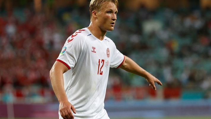 Kasper Dolberg, attaccante del Nizza, qui con la maglia della Danimarca ad Euro2020 (Getty Images) 