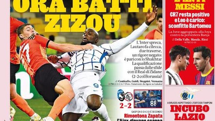 La prima pagina della Gazzetta dello Sport, in edicola oggi, 28 ottobre 