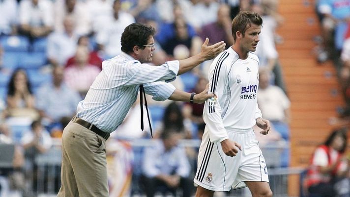 Fabio Capello e David Beckham al Real Madrid (credits Getty Images) Fabio Capello e David Beckham al Real Madrid (credits Getty Images)