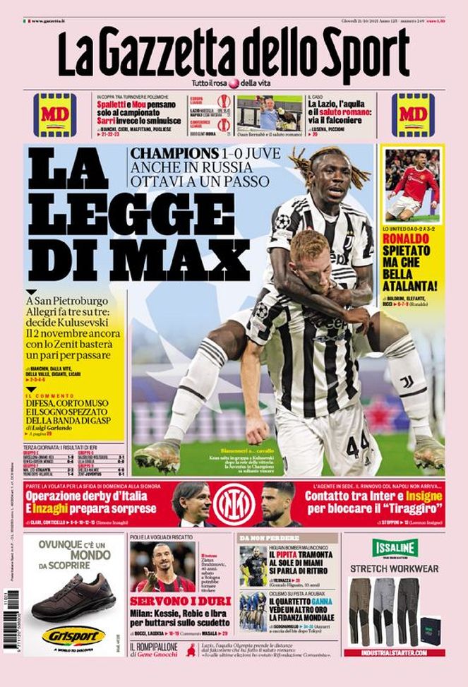 Prima Pagina, La Gazzetta dello Sport: “La legge di Max. Contatto Inter-Insigne” Prima Pagina, La Gazzetta dello Sport: “La legge di Max. Contatto Inter-Insigne” - immagine 1
