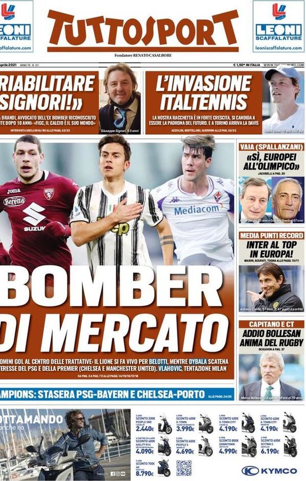 Tuttosport, la prima pagina di oggi, martedì 13 aprile 2021 Tuttosport, la prima pagina di oggi, martedì 13 aprile 2021
