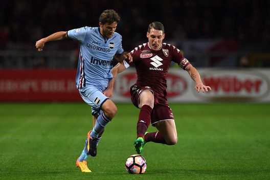 TURIN, ITALY - APRIL 29: Andrea Belotti (R) of FC Torino competes with Bartosz Bereszynski of UC Sampdoria during the Serie A match between FC Torino and UC Sampdoria at Stadio Olimpico di Torino on April 29, 2017 in Turin, Italy. (Photo by Valerio Pennicino/Getty Images) TURIN, ITALY - APRIL 29: Andrea Belotti (R) of FC Torino competes with Bartosz Bereszynski of UC Sampdoria during the Serie A match between FC Torino and UC Sampdoria at Stadio Olimpico di Torino on April 29, 2017 in Turin, Italy. (Photo by Valerio Pennicino/Getty Images)