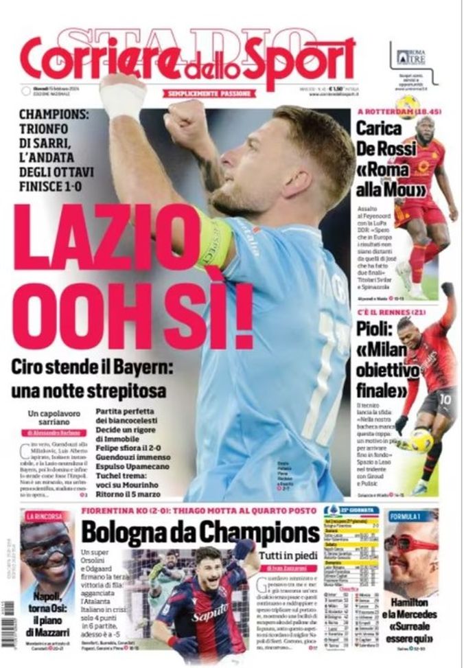 EDICOLA / CdS: Champions, Lazio ooh sì: Immobile stende il Bayern - immagine 1