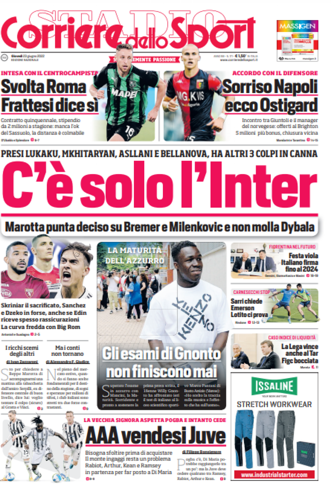 Prima Pagina, Corriere dello Sport: “C’è solo l’Inter. AAA vendesi Juve” Prima Pagina, Corriere dello Sport: “C’è solo l’Inter. AAA vendesi Juve” - immagine 1