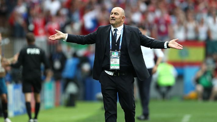 MOSCOW, RUSSIA - JULY 01:  Stanislav Cherchesov, Head Coach of Russia gestures during the 2018 FIFA World Cup Russia Round of 16 match between Spain and Russia at Luzhniki Stadium on July 1, 2018 in Moscow, Russia.  (Photo by Clive Rose/Getty Images) 