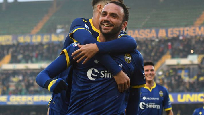 VERONA, ITALY - JANUARY 26: Giampaolo Pazzini of Hellas Verona celebrates after scoring his team third goal during the Serie A match between Hellas Verona and US Lecce at Stadio Marcantonio Bentegodi on January 26, 2020 in Verona, Italy. (Photo by Alessandro Sabattini/Getty Images) VERONA, ITALY - JANUARY 26: Giampaolo Pazzini of Hellas Verona celebrates after scoring his team third goal during the Serie A match between Hellas Verona and US Lecce at Stadio Marcantonio Bentegodi on January 26, 2020 in Verona, Italy. (Photo by Alessandro Sabattini/Getty Images)
