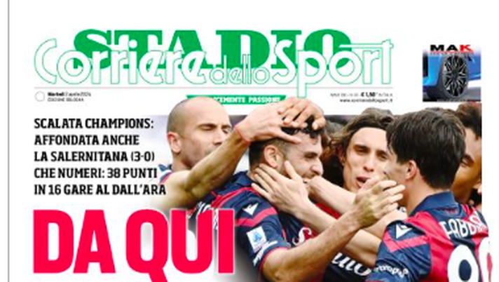 Bologna a meno due dalla Juve, le aperture dei giornali- immagine 2