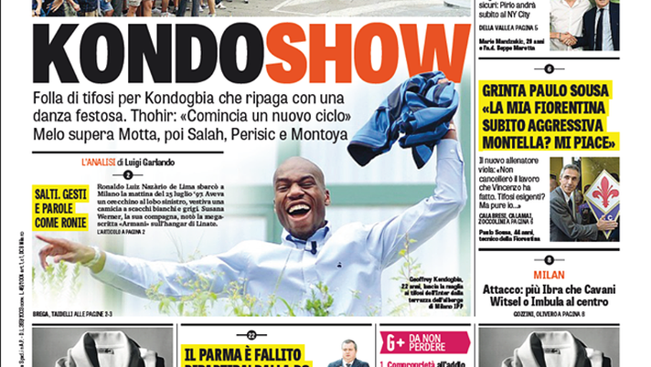 Prima Pagina, La Gazzetta dello Sport: “ Kondoshow. Che entusiasmo per il francese dell’Inter. Ecco Mandzukic per la nuova Juve. Milan, più Ibra che Cavani” 