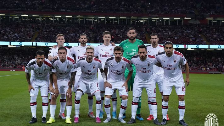 L'undici iniziale del Milan contro il Manchester United nella ICC 2019 a Cardiff (credits: acmilan.com) 
