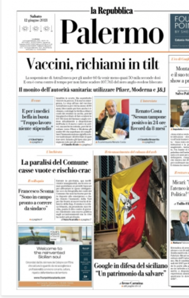 Prima Pagina, La Repubblica-Palermo: “Vaccini, richiami in tilt” 