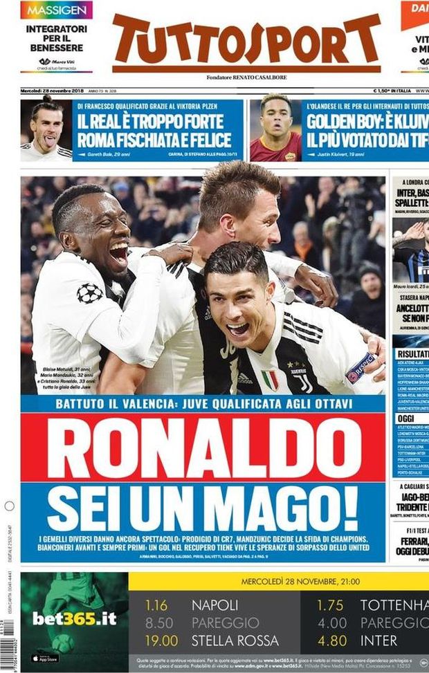 Prima Pagina, Tuttosport: “Ronaldo sei un mago! Roma fischiata e felice. Inter, basta un punto. Ancelotti…” Prima Pagina, Tuttosport: “Ronaldo sei un mago! Roma fischiata e felice. Inter, basta un punto. Ancelotti…”
