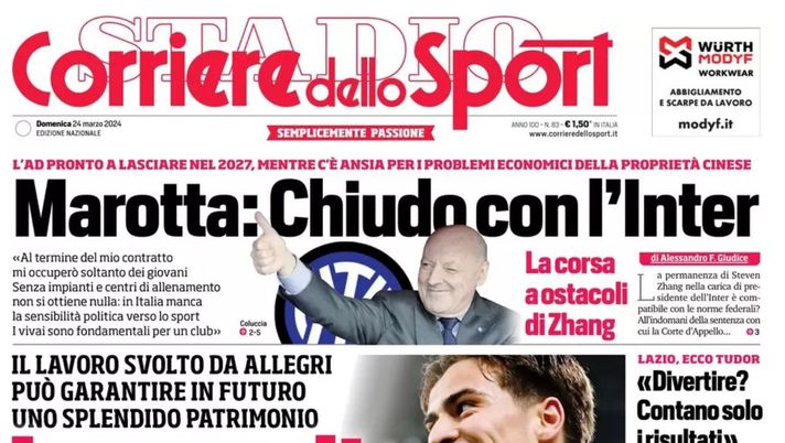 PRIMA PAGINA CORRIERE DELLO SPORT OGGI
