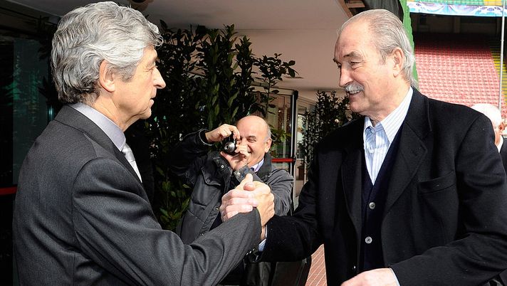 MILAN, ITALY - MARCH 12: Former AC milan players Gianni Rivera (L) and Enrico Albertosi during the UEFA President's Award at Giuseppe Meazza Stadium on March 12, 2012 in Milan, Italy. (Photo by Claudio Villa/Getty Images) MILAN, ITALY - MARCH 12: Former AC milan players Gianni Rivera (L) and Enrico Albertosi during the UEFA President's Award at Giuseppe Meazza Stadium on March 12, 2012 in Milan, Italy. (Photo by Claudio Villa/Getty Images)