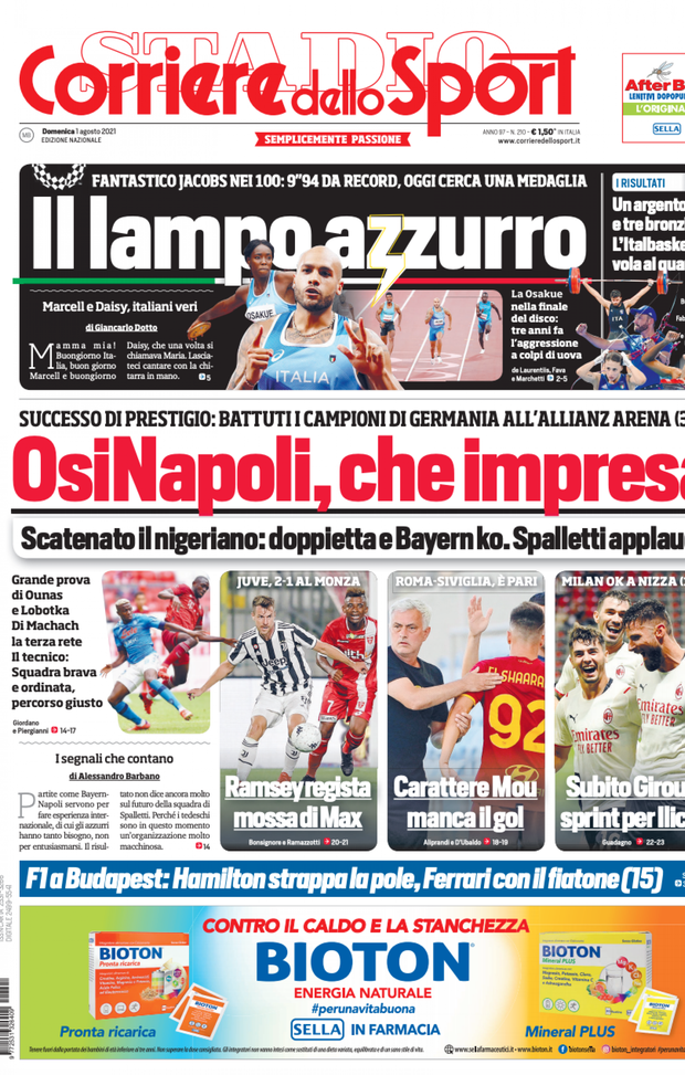 Prima Pagina, Corriere dello Sport: “OsiNapoli, che impresa. Milan, sprint Ilicic”
