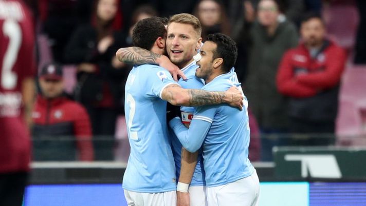 SALERNO, ITALY - FEBRUARY 19: Ciro Immobile of SS Lazio celebrates after scoring the 1-0 goal during the Serie A match between Salernitana and SS Lazio at Stadio Arechi on February 19, 2023 in Salerno, Italy. (Photo by Francesco Pecoraro/Getty Images) Immobile: “La squadra non aveva mai dubitato di me, i gol sono come ossigeno” - immagine 1