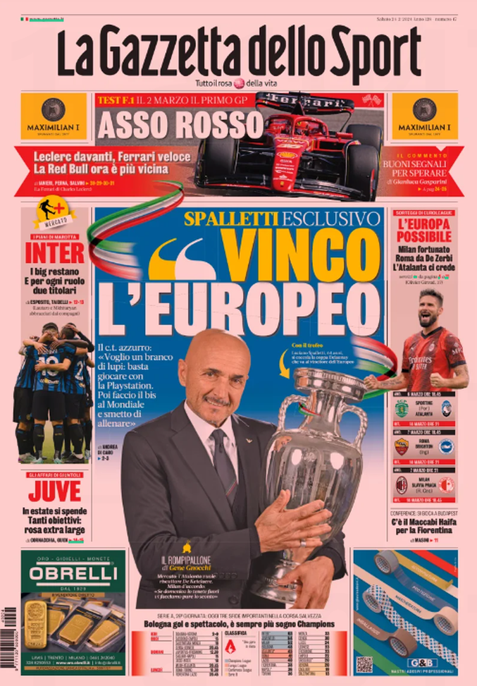 La Prima Pagina La Gazzetta dello Sport 24-02-2024