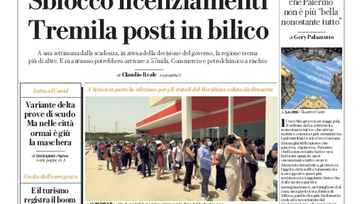Prima Pagina, La Repubblica-Palermo: “Boom del turismo. Sblocco licenziamenti” Prima Pagina, La Repubblica-Palermo: “Boom del turismo. Sblocco licenziamenti”