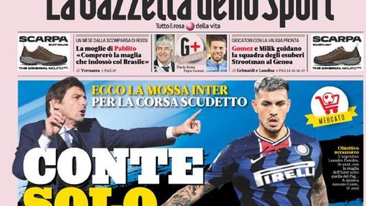La prima pagina della Gazzetta dello Sport, in edicola oggi, 9 gennaio 2021 