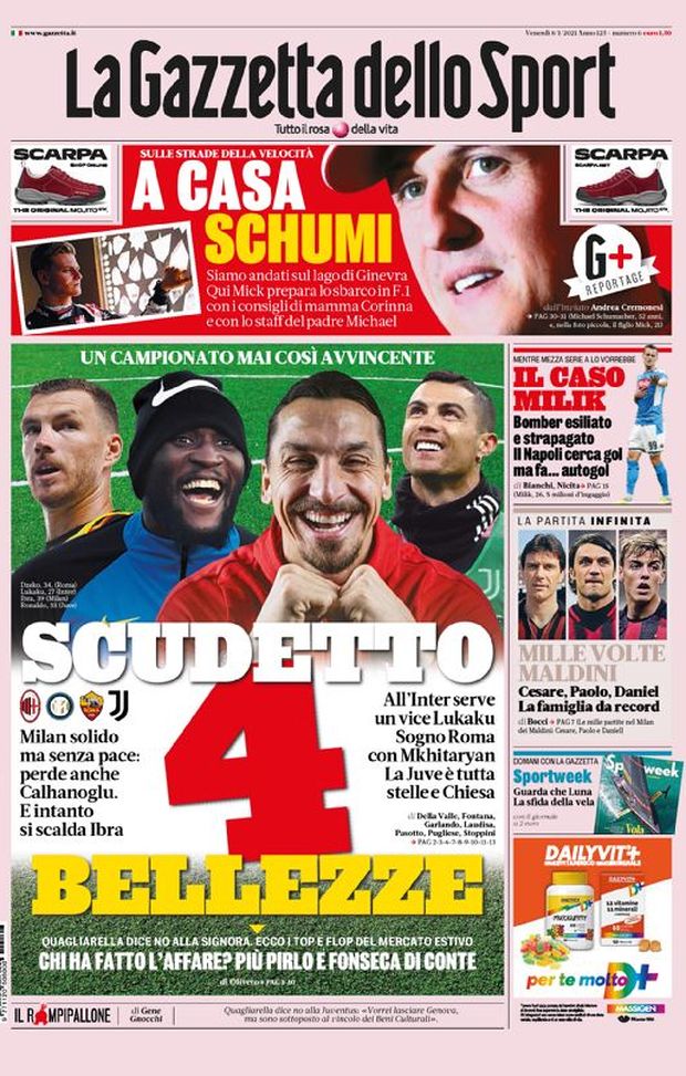 Prima Pagina, Gazzetta dello Sport: &#8220;Serie A mai così avvincente, uno Scudetto e 4 bellezze. Il caso Milik&#8230;&#8221; 