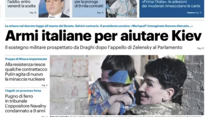 Prima Pagina, Giornale di Sicilia: “Armi italiane per aiutare Kiev. Bellolampo piena” prima pagina