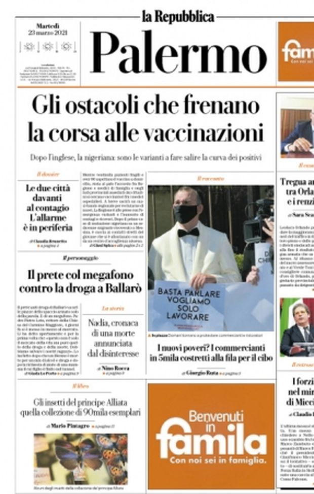 Prima Pagina, La Repubblica Palermo: “Gli ostacoli che frenano la corsa alle vaccinazioni”  Prima Pagina, La Repubblica Palermo: “Gli ostacoli che frenano la corsa alle vaccinazioni”
