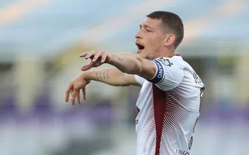  FLORENCE, ITALY - JULY 19: Andrea Belotti of Torino FC gestures during the Serie A match between ACF Fiorentina and Torino FC at Stadio Artemio Franchi on July 19, 2020 in Florence, Italy. (Photo by Gabriele Maltinti/Getty Images)