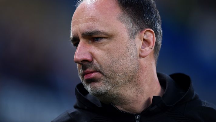 LONDON, ENGLAND - APRIL 18: Jindrich Trpisovsky, Manager of SK Slavia Praha looks on prior to the UEFA Europa League Quarter Final Second Leg match between Chelsea and Slavia Praha at Stamford Bridge on April 18, 2019 in London, England. (Photo by Harriet Lander/Getty Images) 