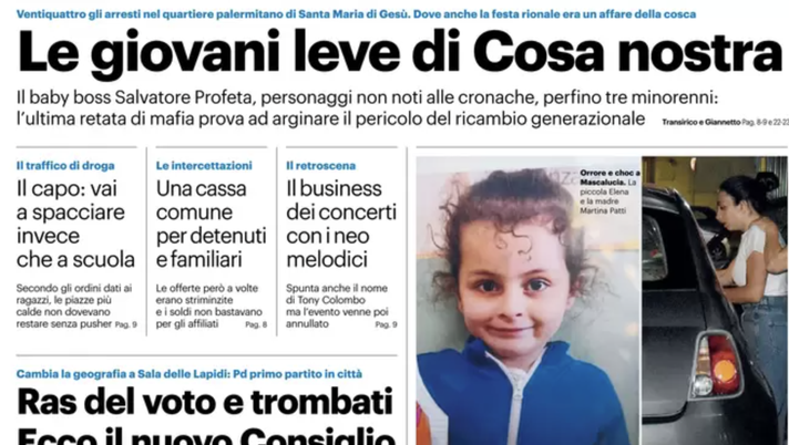 Prima Pagina, Giornale di Sicilia: “Le giovani leve di Cosa Nostra. Italia kaputt” prima pagina