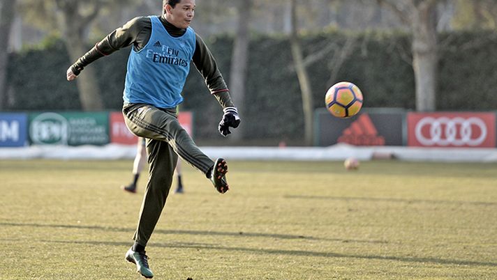 Bacca in allenamento a Milanello, foto acmilan.com 