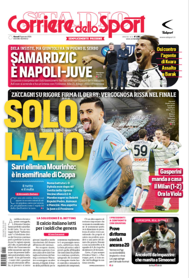 La prima pagina de Il Corriere dello Sport 11-01-2024