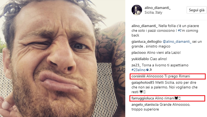 FOTO Diamanti: “Sto tornando! C’è un piacere che solo i folli conoscono”. E i tifosi del Palermo…  FOTO Diamanti: “Sto tornando! C’è un piacere che solo i folli conoscono”. E i tifosi del Palermo…