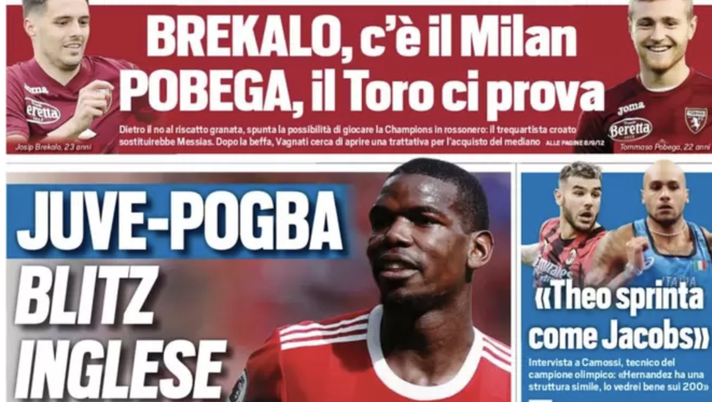 Prima Pagina, Tuttosport: “Juve-Pogba, blitz inglese. Theo sprinta come Jacobs”  prima pagina