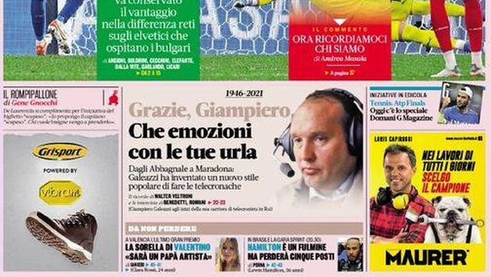 Prima Pagina, La Gazzetta dello Sport: “Italia, all’ultimo gol. Grazie Giampiero!” - immagine 1