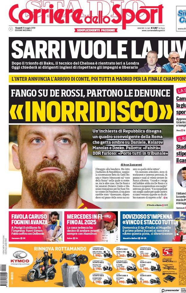 Prima Pagina, Corriere dello Sport: “Inorridisco. Sarri vuole la Juve. Cambia la giustizia sportiva” Prima Pagina, Corriere dello Sport: “Inorridisco. Sarri vuole la Juve. Cambia la giustizia sportiva”