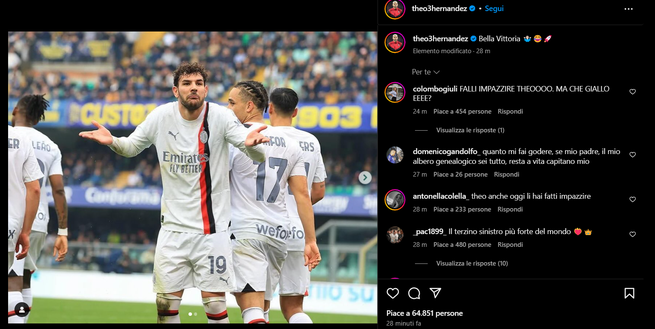Screenshot Instagram Theo Hernandez
