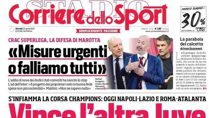 Il Corriere dello Sport, la prima pagina di oggi, giovedì 22 aprile 2021 Il Corriere dello Sport, la prima pagina di oggi, giovedì 22 aprile 2021