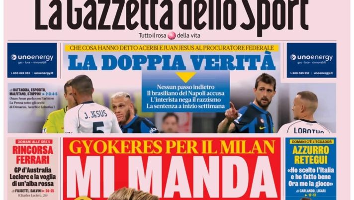 prima pagina gazzetta dello sport oggi
