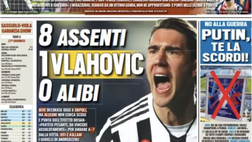 Prima Pagina, Tuttosport: “Furia Milan, crisi Inter. Juve 8 assenti, 1 Vlahovic”