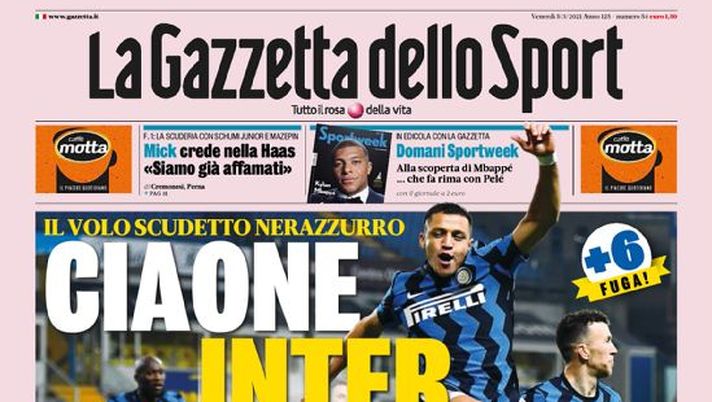 Prima Pagina, La Gazzetta dello Sport: “Ciaone Inter! Sesta vittoria di fila e allungo in vetta”  Prima Pagina, La Gazzetta dello Sport: “Ciaone Inter! Sesta vittoria di fila e allungo in vetta”